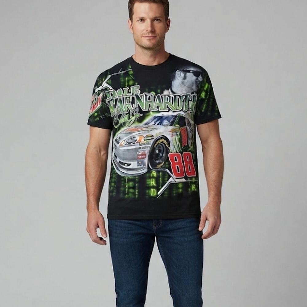 Vintage Dale Earnhardt Jr #88 NASCAR All Over Print Graphic T-Shirt Mens Size L